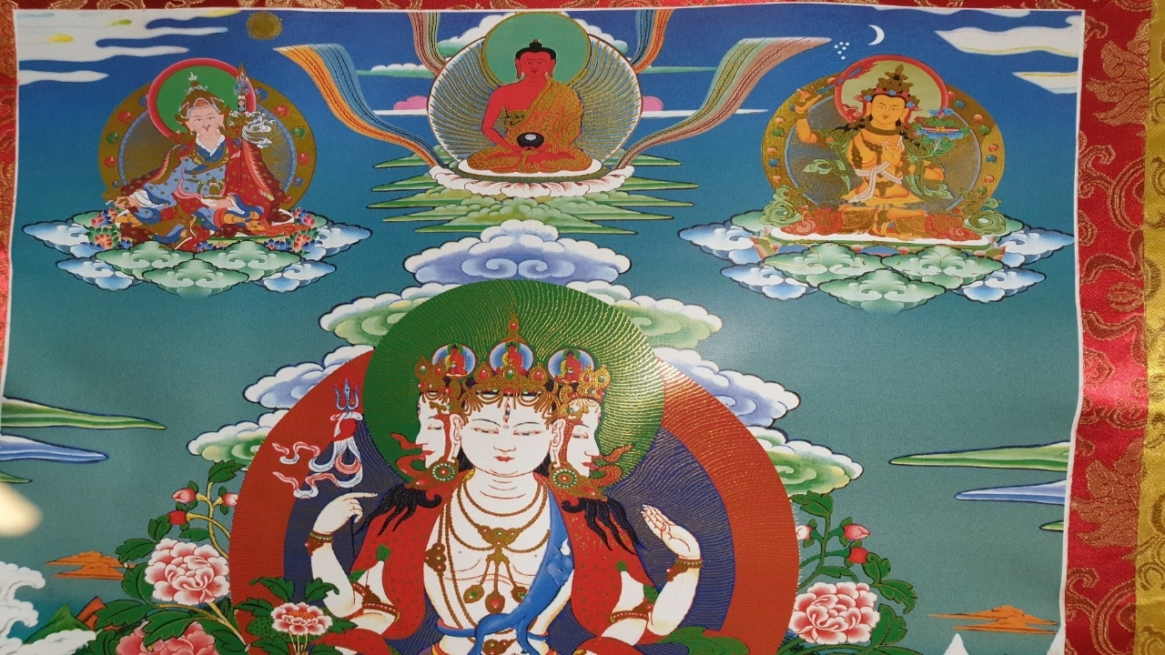 Tranh Thangka Bất Không Quyển Sách Quan Âm Bồ Tát_120x80cm